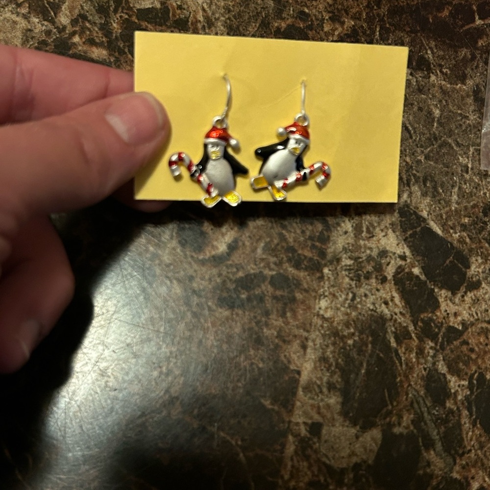 Penguin Earrings with Santa Hats and Candy Canes